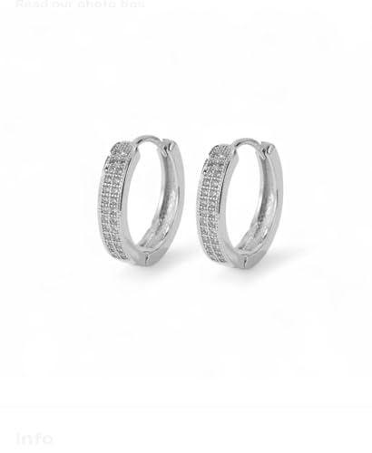 925 Sterling Silver Womens Cubic Zirconia Two-row Huggie Hoop Earrings Hoop Earring for Women