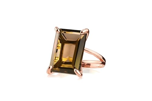 Cocktail Rings for Women - Smoky Quartz Rings in 14k Rose Gold - Statement Jewelry Rings, Birthstone Ring, Engagement Ring - Handmade Jewelry with Box