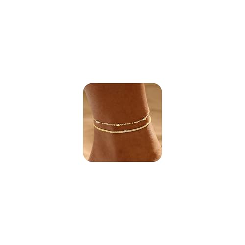 Warshion Ankle Bracelets for Women - 14K Gold Plated Waterproof Gold Anklet Delicate Chain Women's Anklets Summer Beach Pearl Jewelry Layering Gift Non Tarnish - style: ANKLETS-D