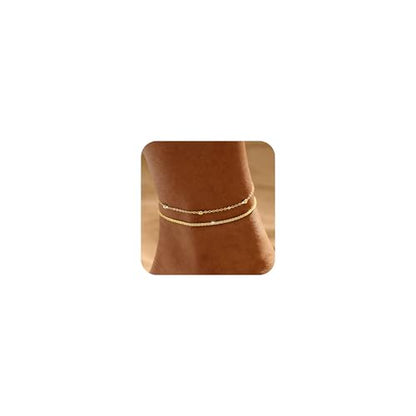 Warshion Ankle Bracelets for Women - 14K Gold Plated Waterproof Gold Anklet Delicate Chain Women's Anklets Summer Beach Pearl Jewelry Layering Gift Non Tarnish - style: ANKLETS-D