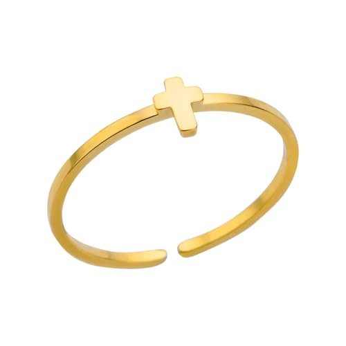 Sun and Moon Rings Stainless Steel Crescent Sun Rings for Women Gold Open Ring Middle Index Finger Jewelry Gift - color: F-Gold Cross