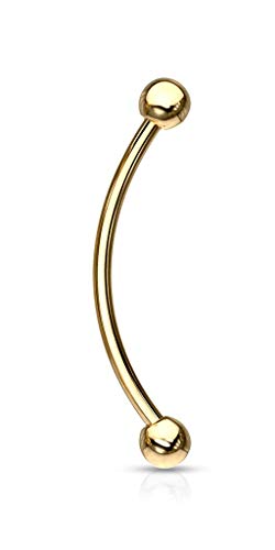 Forbidden Body Jewelry 16G Curved Barbell Piercing Jewelry for Cartilage, Eyebrow, Tongue & Belly 12mm Surgical Steel Multiple Colors - color: Gold
