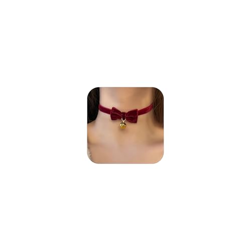 Bow Necklace for Women Red Bow Choker Black Ribbon Necklace Pearl Velvet Lace Necklaces Cute BowKnot Necklaces for Christmas Gifts - color: red B