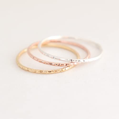 stackable ring. STARDUST stacking band. one 14k yellow gold filled, rose gold filled or sterling silver. stacking rings. minimalist ring. slim ring. mixed metal texured rings.