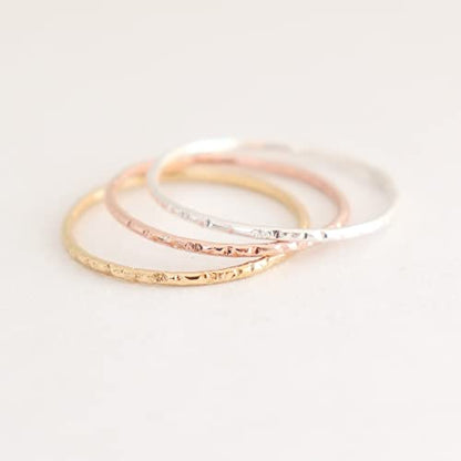 stackable ring. STARDUST stacking band. one 14k yellow gold filled, rose gold filled or sterling silver. stacking rings. minimalist ring. slim ring. mixed metal texured rings.