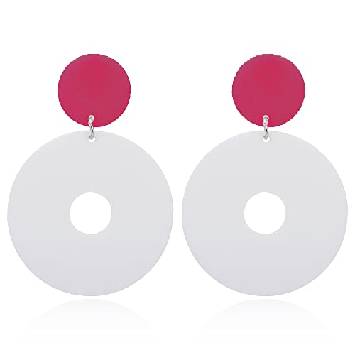 Acrylic Transparent Hollow Double Circle Round Dangle Earrings Geometric Statement Drop Earrings for Women Summer Holiday Cool Party Jewelry - color: red white