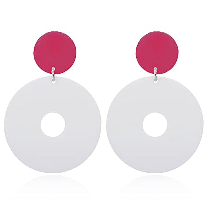 Acrylic Transparent Hollow Double Circle Round Dangle Earrings Geometric Statement Drop Earrings for Women Summer Holiday Cool Party Jewelry - color: red white