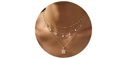 14k Gold Plated Layered Cubic Zirconia Pendant Necklace for Women | Gold Plated Clover Necklaces Stackable Dainty Cubic Zirconia Pendant Necklace，Mother's Day, Thanksgiving Jewelry Trendy gifts - color: Golden, style: Style2