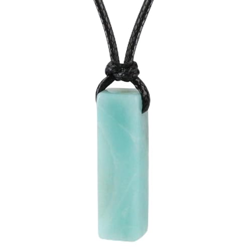 FANASY Natural Gemstone Pendant Necklace for Men Healing Crystal Pendant Adjustable Black Rope Necklace Jewelry Gifts for Women Men - color: Amazonite