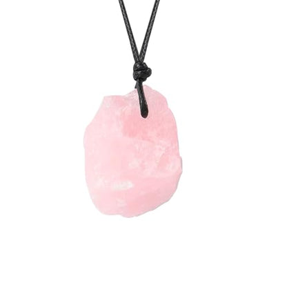Natural Raw Crystal Necklace for Women Irregular Stone Necklaces Spiritual Gemstone Pendant with Adjustable Rope - color: A-Rose Quartz
