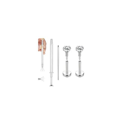 20G Internal Thread Cartilage Earrings Studs Surgical Steel Nose Rings Stud | Flat Back Stud Piercing Jewelry for Tragus/Helix/Conch/Medusa/Lip/Labret - color: BL:5mm;CZ:2mm