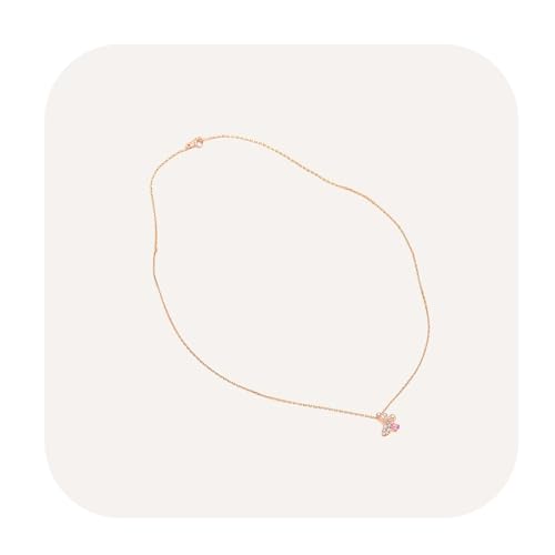 925 Sterling Silver Necklace for Women Trendy, Charming Layered Necklace with Cubic Zirconia Pendant for Her Womens Dainty Diamond Choker Necklaces Holiday Jewelry Gifts for Mom Wife Daughter Lover - color: Butterfly-Rosegold02