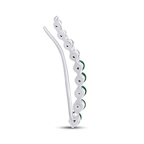 One Piece Right Ear Climber Earring for Women With Birthstone And White CZ | Floating Curved Bar Ear Crawler In 14K Gold Over Sterling Silver Jewelry for Her - color: Simulated Emerald
