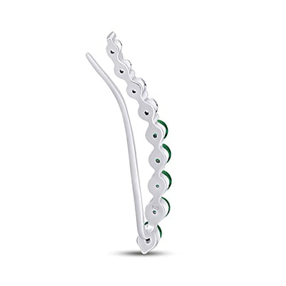 One Piece Right Ear Climber Earring for Women With Birthstone And White CZ | Floating Curved Bar Ear Crawler In 14K Gold Over Sterling Silver Jewelry for Her - color: Simulated Emerald