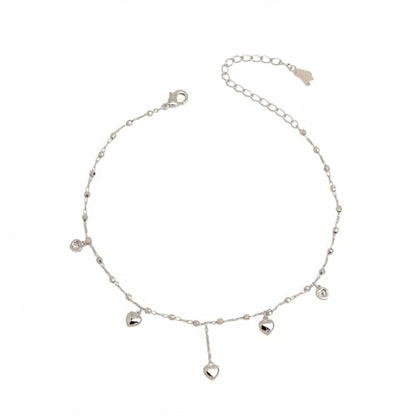 Silver Heart Charm Link Anklet for Women, Adjustable Handmade Cubic Zirconia Stackable Waterproof Summer Beach Chain Anklets Jewelry Accessories Gift - color: Silver Heart Charm