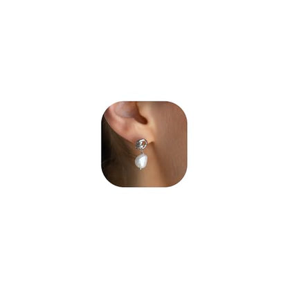 Pearl Earrings for Women 14K Gold Freshwater Pearl Hoop Earring Dangle Drop Wedding Earrings Bridal Bridesmaid Jewelry Gifts for Women - color: Silver Knot Pearl Drop Earrings