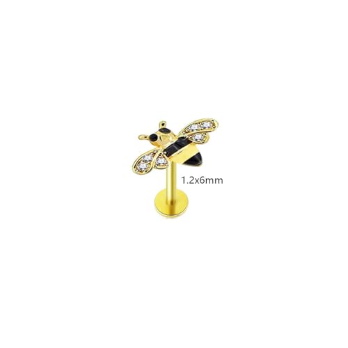 Cute Honeybee Cartilage Labret Monroe Stud Earrings 316L Surgical Stainless Steel Crystal Cubic Zirconia Bee Tragus Conch Helix Studs Lip Nose Rings Fashion Body Piercing Bar 6mm 8mm Length Jewelry Gifts for Women Girls 16G - color: 6mm
