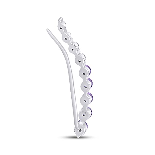 One Piece Right Ear Climber Earring for Women With Birthstone And White CZ | Floating Curved Bar Ear Crawler In 14K Gold Over Sterling Silver Jewelry for Her - color: Simulated Alexandrite