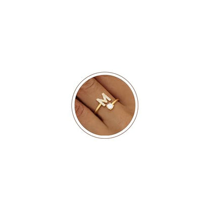 KOHOTA Gold Silver Initial Rings for Women Non Tarnish Adjustable Ring | 14K Gold Plated Stackable Ring for Women Trendy, Letter CZ Thumb Pinky Ring, Dainty Open Birthday Jewelry Gifts - color: GOLD-M