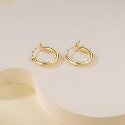 14K Gold Hoop Earrings, Huggie Hoop Earrings for Women, Hypoallergenic Lightweight Small Hoop Earring for Womens 14mm/16mm/18mm - color: 14mm