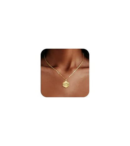 Howoo 14K Gold Plated Initial Necklace for Women Heart Necklace for Women Round Zircon Letter Pendant Plated Adjustable Necklaces Birthday Galentines Valentine Gifts Jewelry - color: S, style: style 2