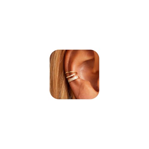 Gold Ear Cuffs Earrings for Women Non Piercing Clip on Cartilage Earrings | Trendy Gold Ear Cuff,Cartilage Clip on Earrings,Thin Huggie Hoop CZ Earring Set ,Fashion Jewelry,Non Tarnish,Gift - style: 2pc double cz-gd