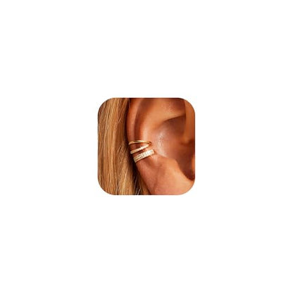 Gold Ear Cuffs Earrings for Women Non Piercing Clip on Cartilage Earrings | Trendy Gold Ear Cuff,Cartilage Clip on Earrings,Thin Huggie Hoop CZ Earring Set ,Fashion Jewelry,Non Tarnish,Gift - style: 2pc double cz-gd