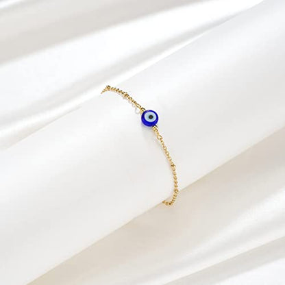 Fesciory Evil Eye Bracelet for Women, Gold Plated Adjustable Chain Jewelry | Blue Evil Eye Charm Bracelet, Lucky Amulet Symbolism, Dainty Adjustable Chain, Daily wear, Jewelry gifts - color: Gold-9