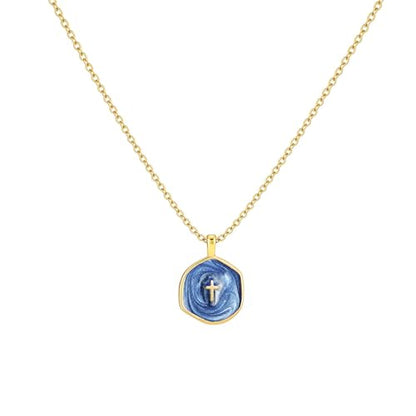 Tewiky Cross Necklace for Women 14k Gold Plated Cross Pendant Necklaces | Cute Necklaces for Women,Jewelry ,Graduation Gift for Her - color: Deep navy blue