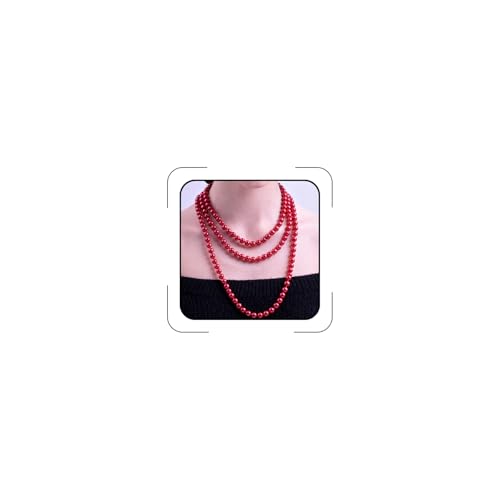 Pearl Necklaces for Women 60'' 70" Long Pearl Necklace 15.75'' Pearl Choker Necklace Chunky Bead Layered Faux Pearl Dangle Wedding Bridal 1920s Gatsby Christmas Costume Jewelry Gifts - color: Red-60''
