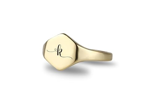 14k Gold Name Signet Ring - Engraved Signature Perfect For Her Valentine's Day Gift