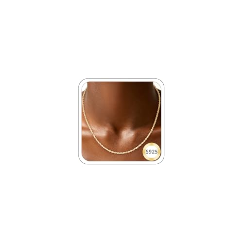 925 Sterling Silver Chain Necklace for Women, 2mm Rope Chains 14K Gold Plated Chain for Women Shiny Women's Chains Necklace 16 18 20 22 24 26 Inch - color: 14K Gold Plated