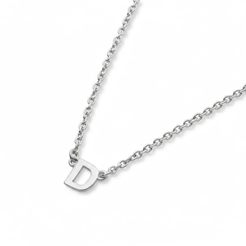 OAK & LUNA Inez Initial Necklace - Gold Plated & Sterling Silver — A-Z Letter Pendant on 15″ + 2″ Adjustable Cable Chain - color: 925 Sterling Silver, style: Letter D