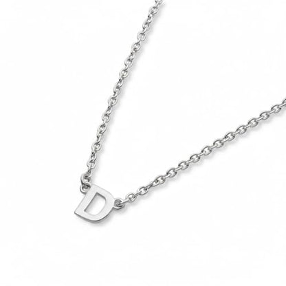 OAK & LUNA Inez Initial Necklace - Gold Plated & Sterling Silver — A-Z Letter Pendant on 15″ + 2″ Adjustable Cable Chain - color: 925 Sterling Silver, style: Letter D