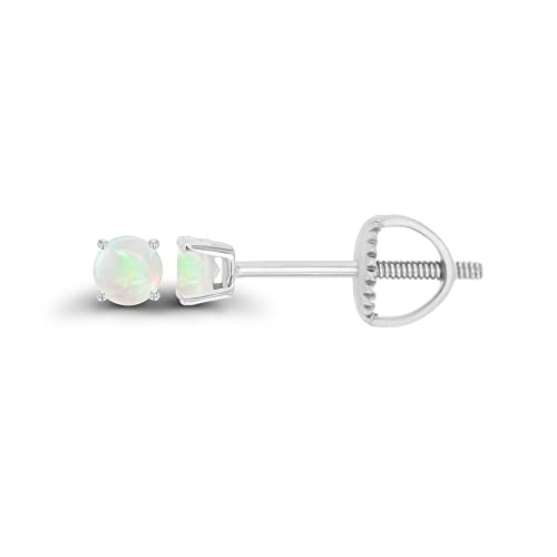 14K Gold Plated 925 Sterling Silver Hypoallergenic 3mm Round Genuine Birthstone Solitaire Screwback Stud Earrings - color: Opal Genuine