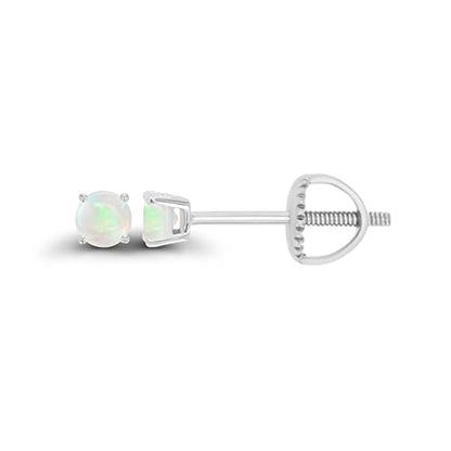 14K Gold Plated 925 Sterling Silver Hypoallergenic 3mm Round Genuine Birthstone Solitaire Screwback Stud Earrings - color: Opal Genuine