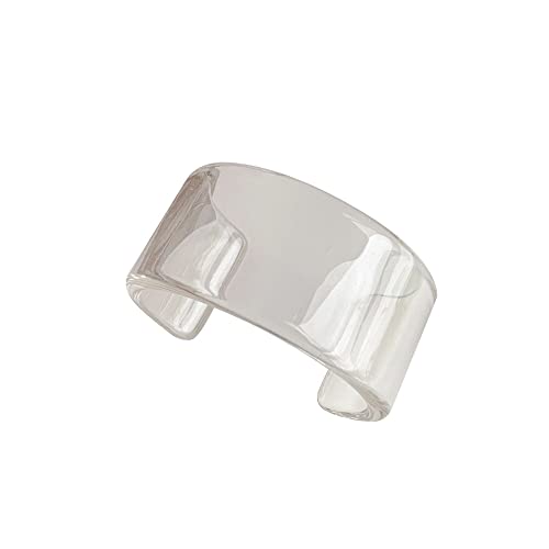 Pingyongchang Colorful Acrylic Resin Geometric Simple Open Bracelet Transparent Wide Cuff Bangle for Women Jewelry Gift - color: White