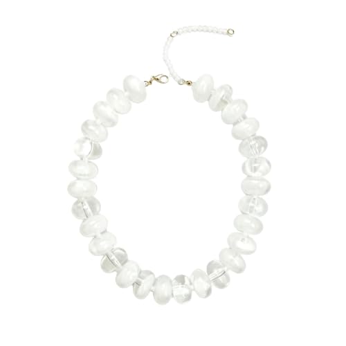 Chunky Beaded Statement Necklace for Women, Colorful Rondelle Bead, Bohemian Style, Adjustable Length, Summer Beach Accessory - color: White