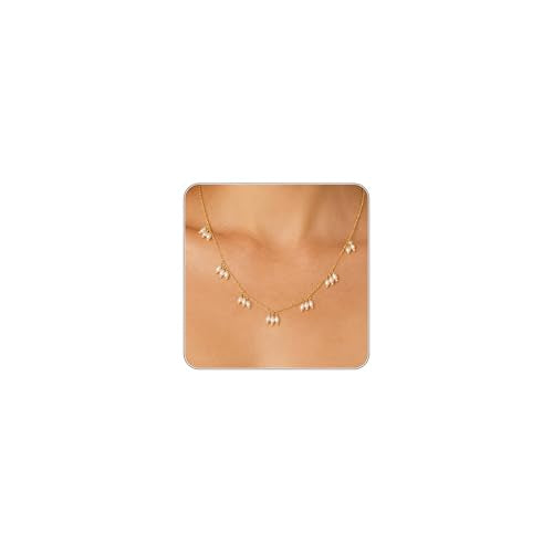 Pearl Necklaces for Women Trendy, Dainty Beaded Choker Necklace, 14K Gold Plated Station Chain, Simple Layering Wedding Prom Jewelry Gift - color: Gold Triple Pearl Station