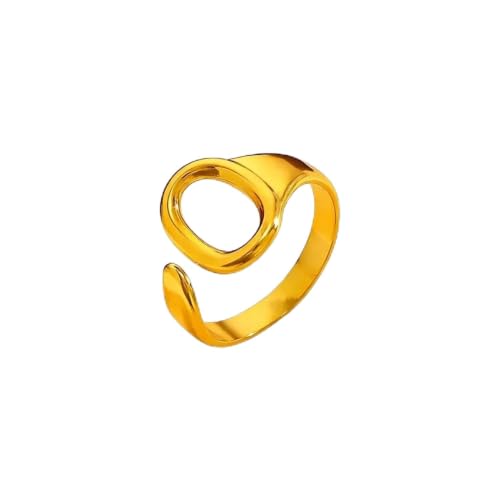 18K Gold Plated Adjustable Rings for Women, 316L Stainless Steel Open Band Gold Jewelry Collection, Hypoallergenic Size 6-9 Adjustable Stackable Rings, Tarnish Free Trendy Gift for Her - color: Geometric Loop