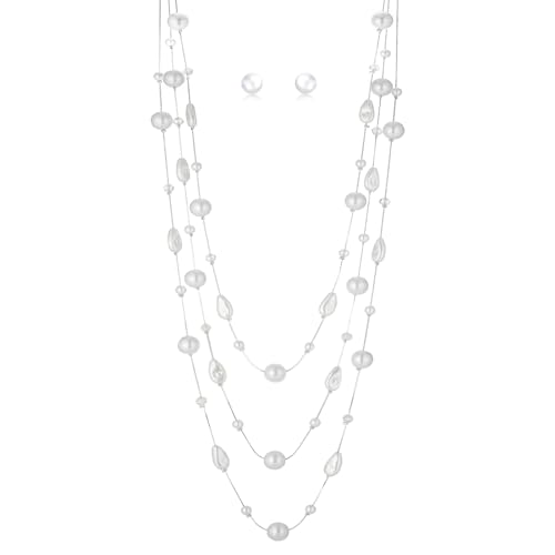 Errally Long Pearl Necklace and Earring Set Layered Pearl Beaded Necklaces for Women White Costume Jewelry Sets Gifts for Mom - color: Teardrop Shaped