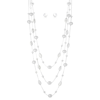 Errally Long Pearl Necklace and Earring Set Layered Pearl Beaded Necklaces for Women White Costume Jewelry Sets Gifts for Mom - color: Teardrop Shaped