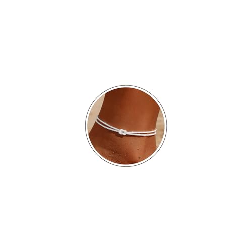 Sterling Silver Ankle Bracelets for Women 14K Gold Waterproof Layered Braided Chain Knot Charm Stackable Adjustable Non Tarnish Nickel Free Anklets Bracelet for Summer Beach Jewelry - color: silverA
