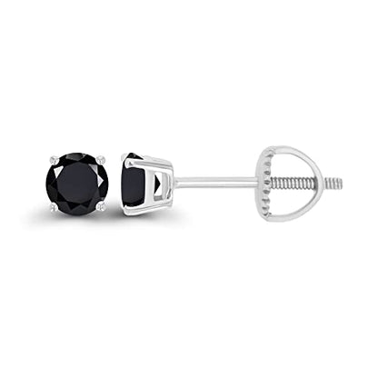 14K Gold Plated 925 Sterling Silver Hypoallergenic 4mm Round Genuine Birthstone Solitaire Screwback Stud Earrings - color: Onyx