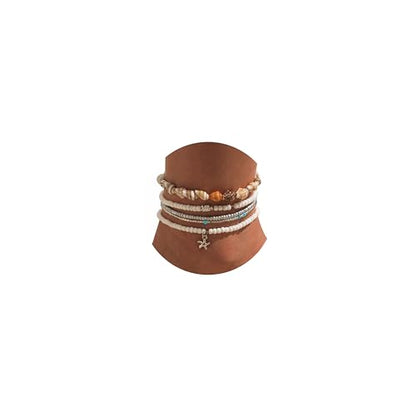 Qceasiy Starfish Ankle Bracelets for Women, Boho Beaded Beach Anklets Set | Gold-plated layered anklets in seashell, disc, and conch styles, with stretch or adjustable fits for summer beach outfits. - color: White 1