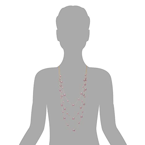 Statement Necklace Three-Strand Long Chains with Synthetic Pearl Beads, Elegant, Dress - color: F-Beads Color: Pink Purple