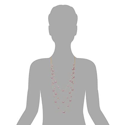 Statement Necklace Three-Strand Long Chains with Synthetic Pearl Beads, Elegant, Dress - color: F-Beads Color: Pink Purple