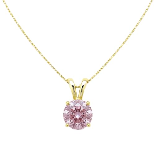 Mariell Cubic Zirconia Crystal Pendant Necklace for Women, 2 Carat 8mm CZ, for Brides, Wedding, Mother's Day Jewelry Gift - color: Gold-Pink Cubic Zirconia