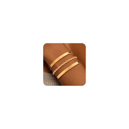 ZOERAY Silver Gold Bangle Bracelets for Women Non Tarnish 14k Gold Plated Stackable Cuff Bracelets for Women Trendy Cubic Zirconia Stainless Steel Chunky Bracelet Stack Set Waterproof Jewelry Gifts - color: C.Rope-Gold