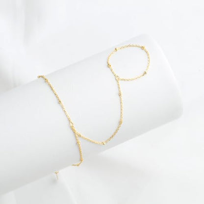 Kakikaki 925 Sterling Silver Finger Ring Bracelet Hand Chain for Women | Slave Bracelets 7" to 9" Adjustable - color: Gold, style: Satellite Chain